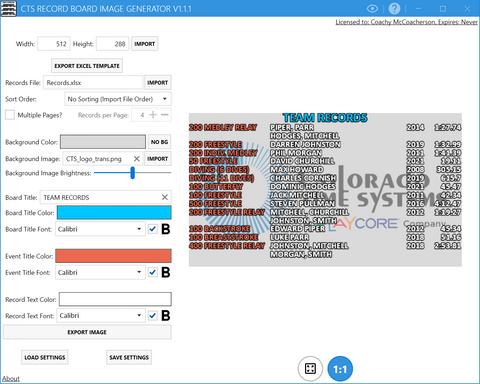 Swimming Record Board Image Generator Software for Video Displays (R-470-122)